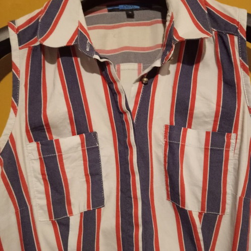 Next sleeveless striped blouse like new, UK 10, blue and red