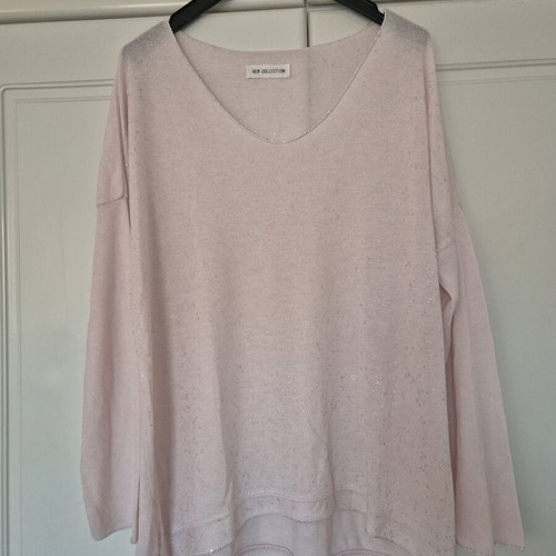 Spring long-sleeve blouse with metallic splashes like new, pink