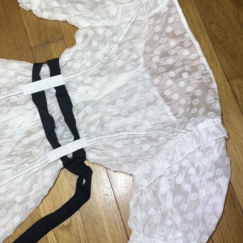 Midi dress S like new, white with puff sleeves and black waist ties