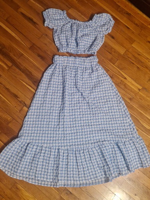Kate London set medium, used, blue petit-check