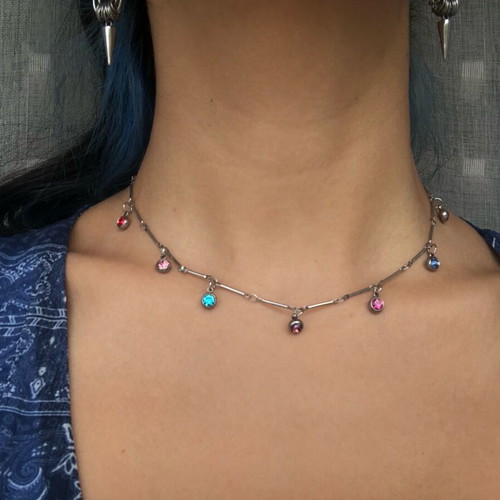 Boho Y2k Coquette Fairy Grunge stainless steel necklace colorful, new