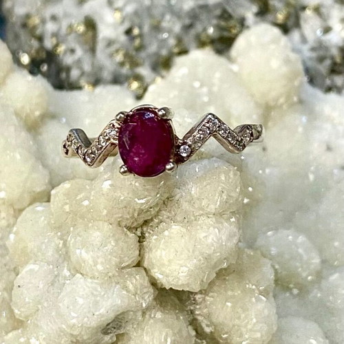 Handmade silver ring with natural ruby and moissanite, new
