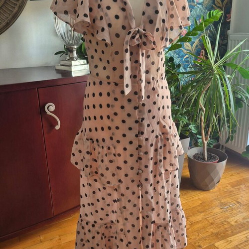 Topshop maxi dress like new, pink with black polka dots, size 12 UK
