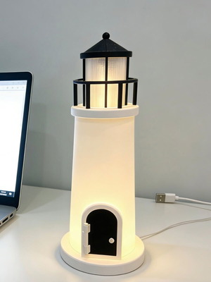 Lighthouse lamp like new, about 24 cm height, white/black