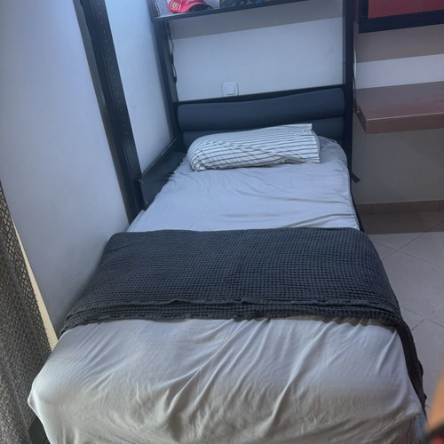 Corner bunk bed used, solid wood with desk and storage