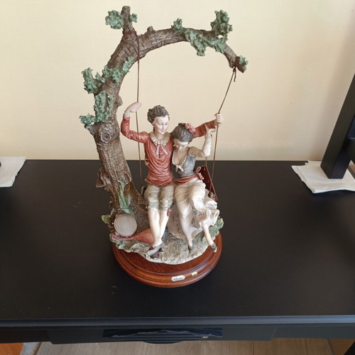 G.Armani Florence Sculture Italian decorative sculpture used, romantic couple on swing