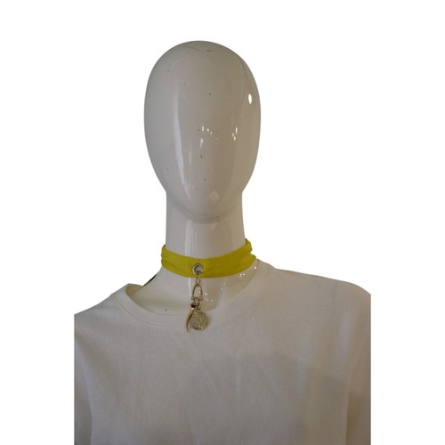 Gucci Twilly yellow black striped silk scarf choker bag charm