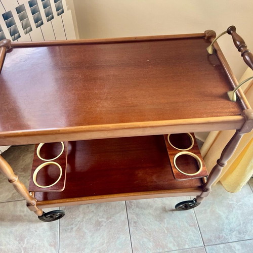 Vintage wooden wheeled bar used, walnut color