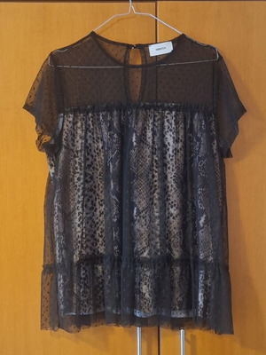 MiMOSA transparent blouse with polka dot tulle and snake print, like new, size M