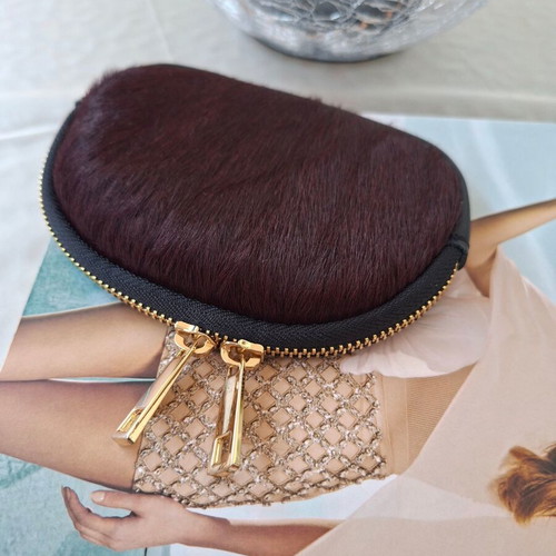 Leather wallet with high-quality fur, new