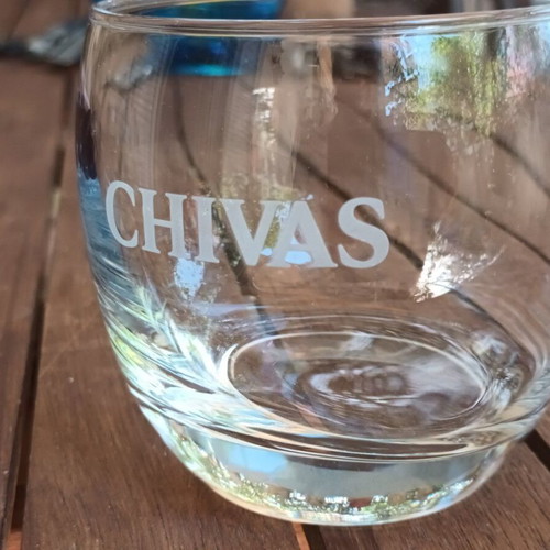 Chivas and Dewar's Whisky Glasses set of 3 like new