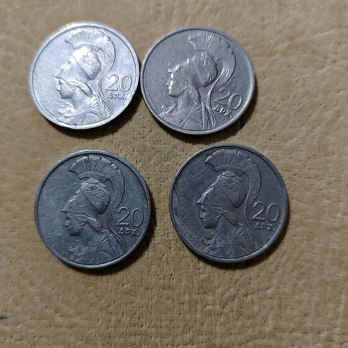 20 Drachma Coins Used, Pack of 4, 1973