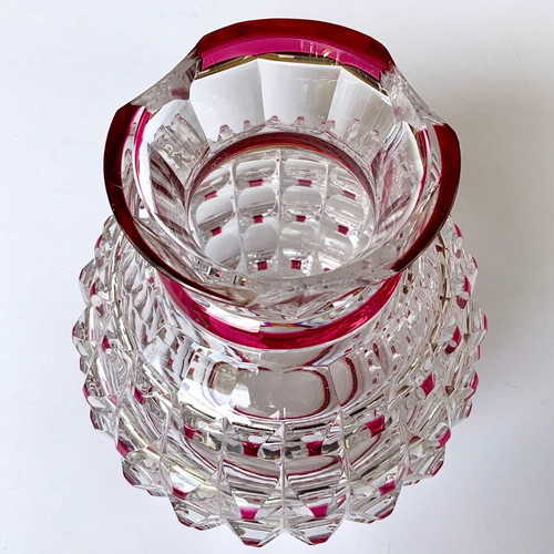 Val Saint Lambert Art Deco vase used, clear and ruby red crystal