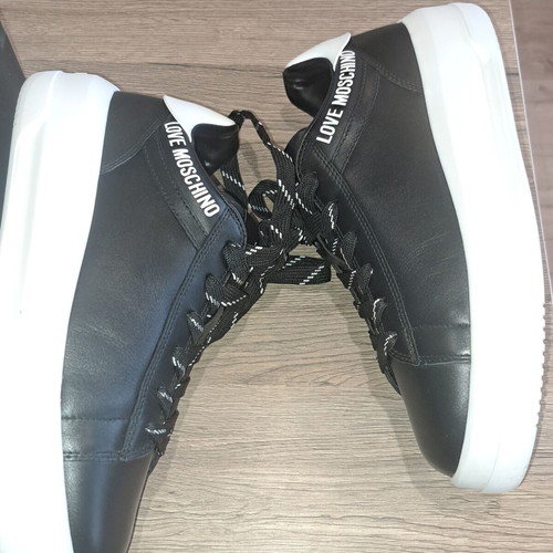 Love Moschino men's black leather sneakers new