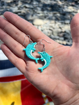 Handmade dolphin earrings new, polymer clay and steel