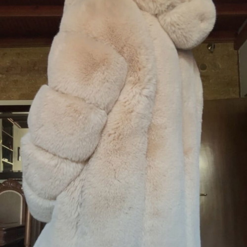 Ecological fur beige with hood and pockets like new