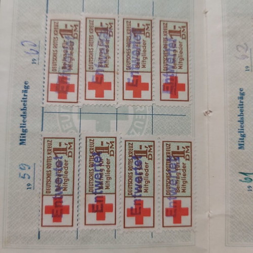 German Red Cross Membership Booklet used with photo and stamps 1959-1964