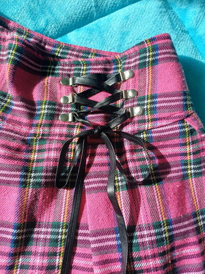 Shein pink plaid mini girl skirt used with signs of wear