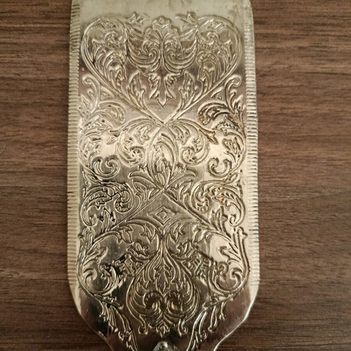 Serving spatula used, silver-plated with engraving, 30cm