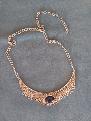Retro steel necklace with blue stone, new