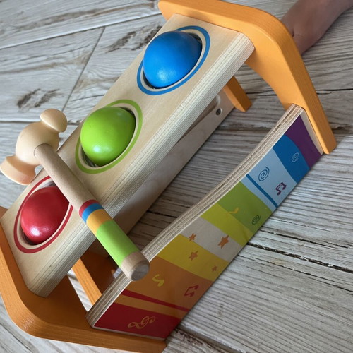 Hape interactive wooden bench with xylophone, hammer & balls for 12+ months