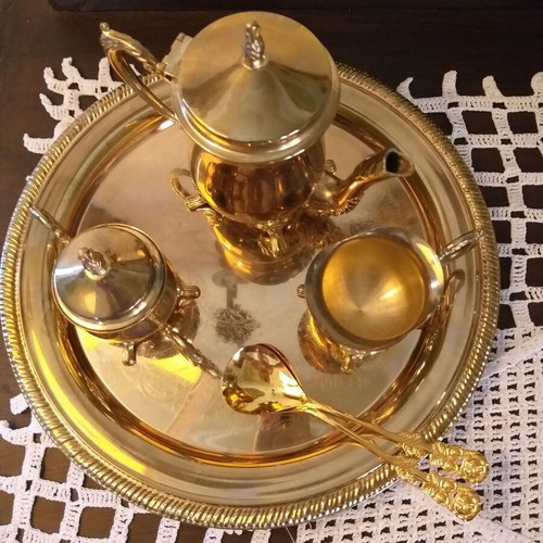 Gilded coffee set antique style, 6 pieces, like new