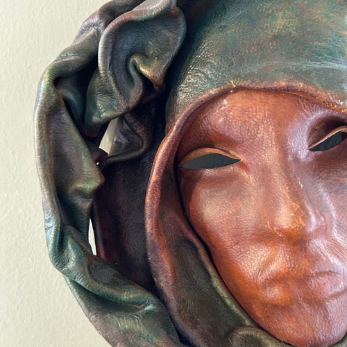 Handmade leather mask wall decor