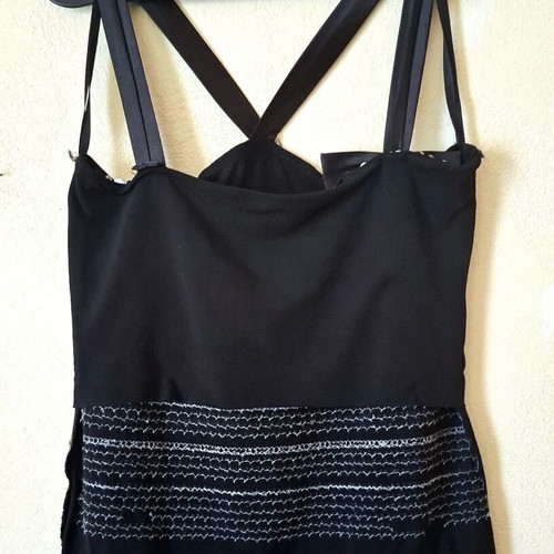 Enzzo Y2K vintage black and silver sequin top with straps