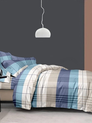 Cotton Duvet Cover Set 160x240cm Single with Pillowcase, beige-ciel