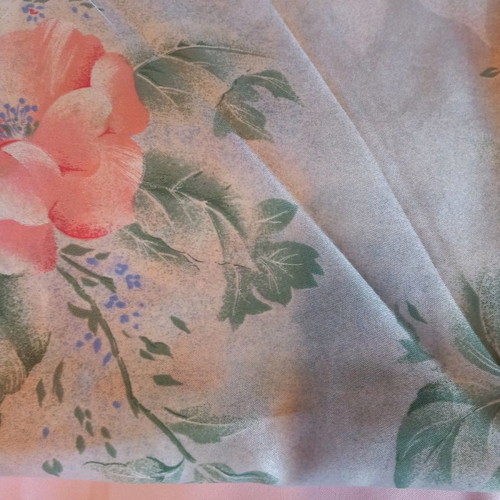 Satin bed sheet set unused, pink and printed blue with flowers