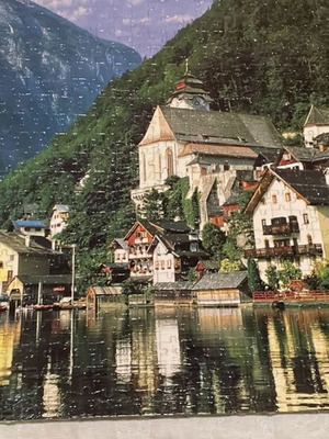 Puzzle board like new with Austrian village, 68x48 cm
