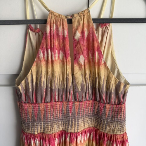 Free People Boho Halter Dress Size S with Gold Lurex in Excellent Condition