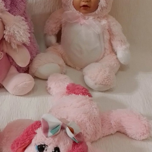 Plush toys used, backpack, bracelet and 2 cuddly plushies