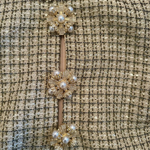 slim fit dress slacks Self-Portrait // Gold & Mulitcolour Tinsel Boucle Dress & Jacket Set – VSP  Consignment