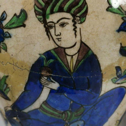 Persian ceramic vase Qajar 19th-20th century used, broken and repaired