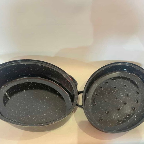 Oval enamel roasting pan with lid 17x39x29 used