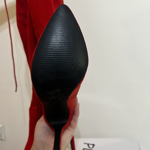 Over the knee boots red size 36 new, suede fabric with zipper and laces