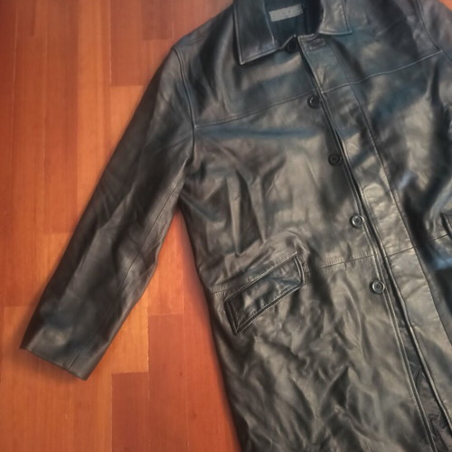 Chevignon leather long coat men's XL used, black