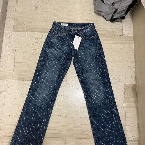 Zara blue low-rise jeans with rhinestones new