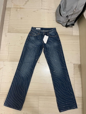Zara blue low-rise jeans with rhinestones new