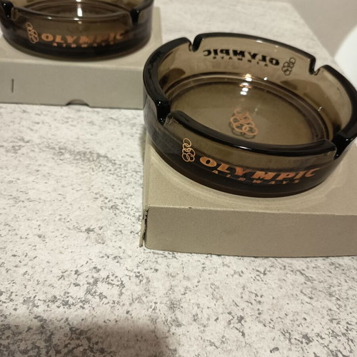 Olympic Airways Glass Ashtrays Set of 2 New
