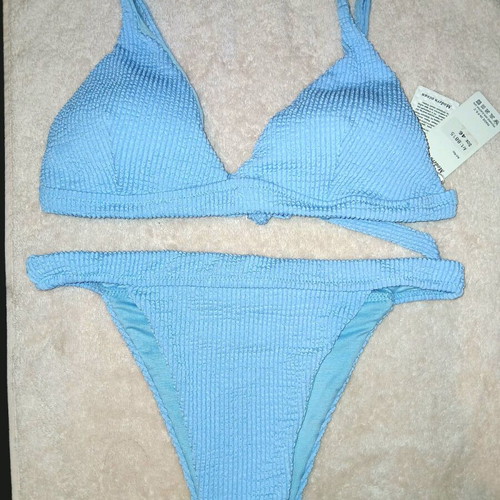 Ribbed Baby Blue Bikini New with Storage Bag