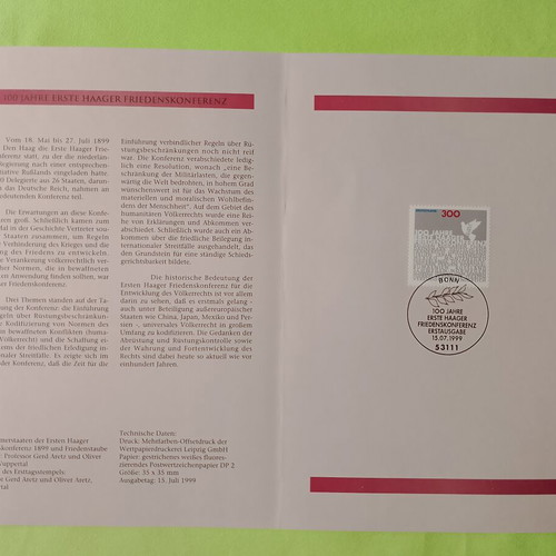 German 1999 stamp with Bonn first day cover, mint block of four