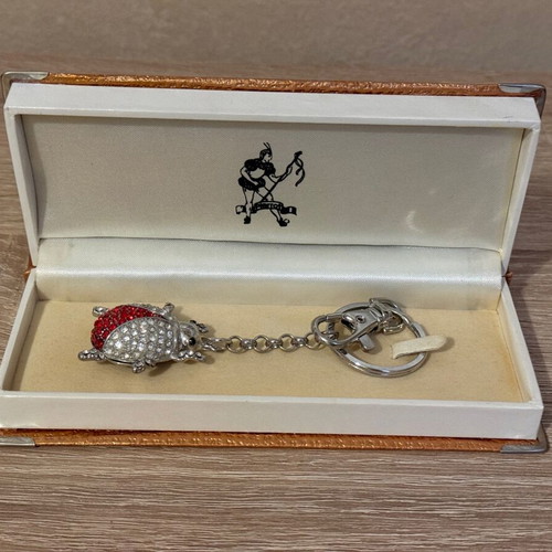 Pierrot Ladybug Keychain with Rhinestones like new, red