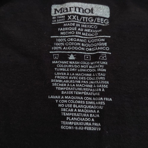 Marmot men's t-shirt black 2XL like new, 100% cotton