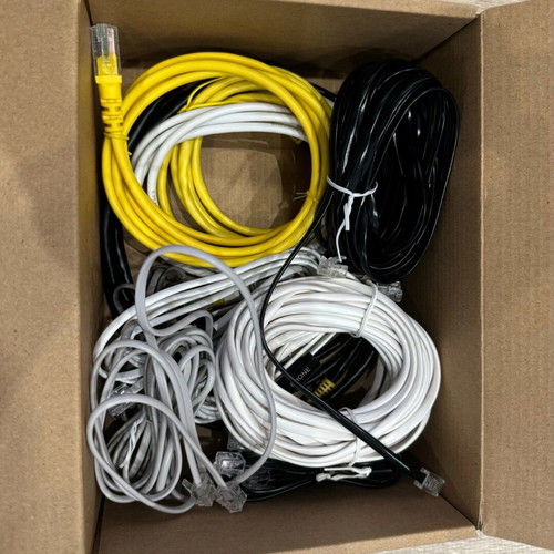 Telephony equipment new, pack with splitter and network cables