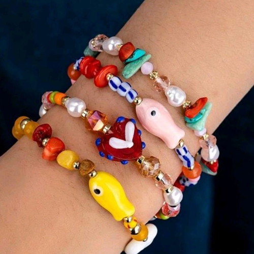 Bracelet set new with ceramic details handmade from scratch, multicolor
