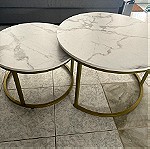  τραπέζια μέσης σαλονιού ξύλο με όψη μαρμάρου με Χρυσα πόδια