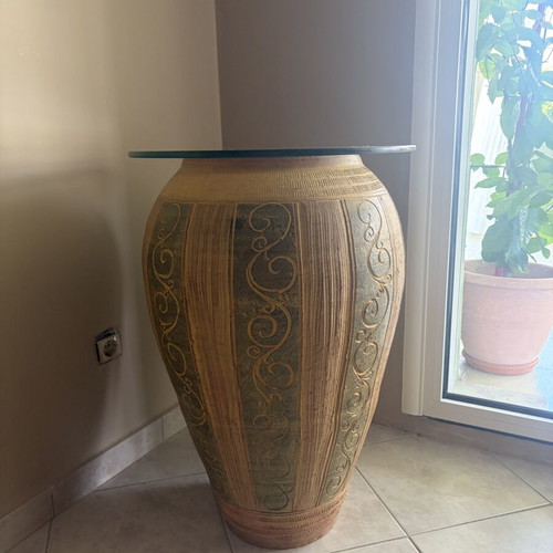 Clay vase with glass like new