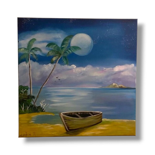 Handmade painting on canvas with tropical seaside landscape new